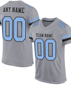 Custom Gray Light Blue-Black Mesh Authentic Football Jersey
