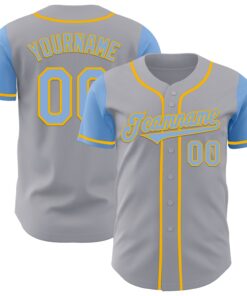 Custom Gray Light Blue-Gold Authentic Two Tone Baseball Jersey