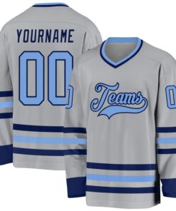 Custom Gray Light Blue-Navy Hockey Jersey