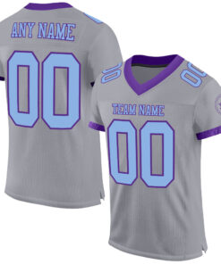 Custom Gray Light Blue-Purple Mesh Authentic Football Jersey