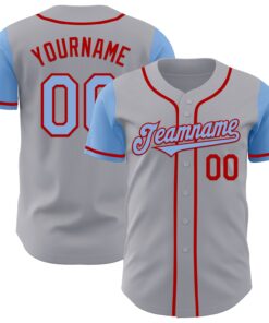 Custom Gray Light Blue-Red Authentic Two Tone Baseball Jersey