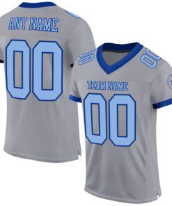 Custom Gray Light Blue-Royal Mesh Authentic Football Jersey