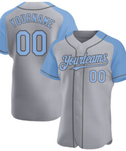Custom Gray Light Blue-Steel Gray Authentic Raglan Sleeves Baseball Jersey
