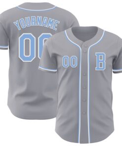 Custom Gray Light Blue-White Authentic Baseball Jersey