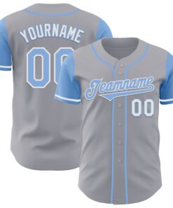 Custom Gray Light Blue-White Authentic Two Tone Baseball Jersey