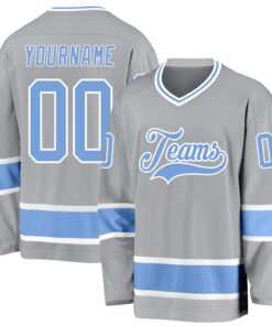 Custom Gray Light Blue-White Hockey Jersey