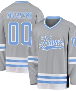 Custom Gray Light Blue-White Hockey Jersey
