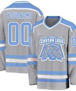 Custom Gray Light Blue-White Hockey Jersey