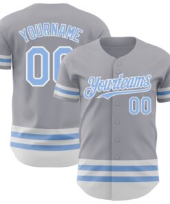 Custom Gray Light Blue-White Line Authentic Baseball Jersey