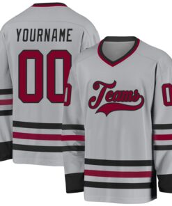 Custom Gray Maroon-Black Hockey Jersey