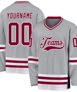 Custom Gray Maroon-White Hockey Jersey