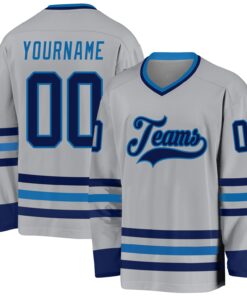 Custom Gray Navy-Blue Hockey Jersey
