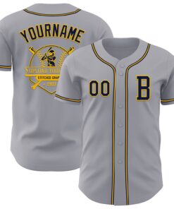 Custom Gray Navy-Gold Authentic Baseball Jersey