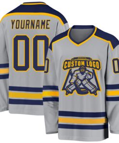 Custom Gray Navy-Gold Hockey Jersey