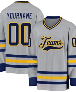 Custom Gray Navy-Gold Hockey Jersey