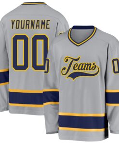 Custom Gray Navy-Gold Hockey Jersey