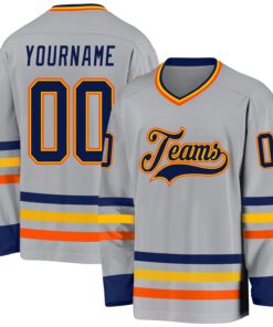 Custom Gray Navy Gold-Orange Hockey Jersey