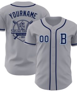 Custom Gray Navy-Light Blue Authentic Baseball Jersey