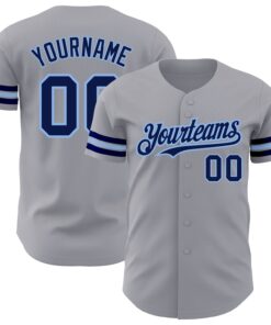 Custom Gray Navy-Light Blue Authentic Baseball Jersey