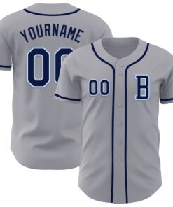Custom Gray Navy-Light Blue Authentic Baseball Jersey