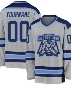 Custom Gray Navy-Light Blue Hockey Jersey