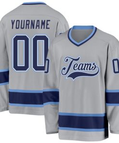 Custom Gray Navy-Light Blue Hockey Jersey