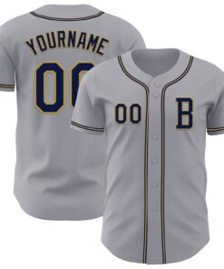 Custom Gray Navy-Old Gold Authentic Baseball Jersey