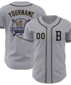 Custom Gray Navy-Old Gold Authentic Baseball Jersey