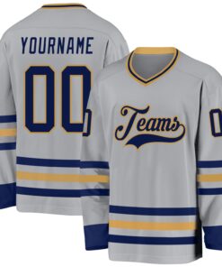 Custom Gray Navy-Old Gold Hockey Jersey