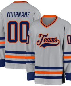 Custom Gray Navy-Orange Hockey Jersey