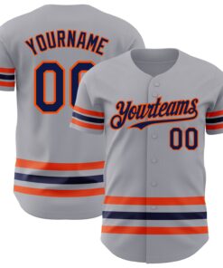 Custom Gray Navy-Orange Line Authentic Baseball Jersey