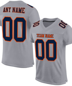Custom Gray Navy-Orange Mesh Authentic Football Jersey