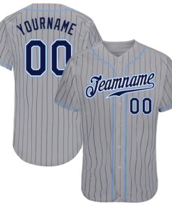 Custom Gray Navy Pinstripe Navy-Light Blue Authentic Baseball Jersey