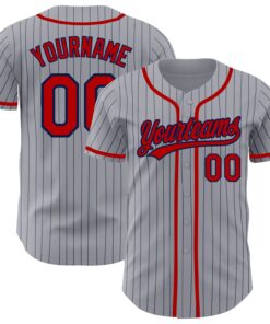 Custom Gray Navy Pinstripe Red Authentic Baseball Jersey