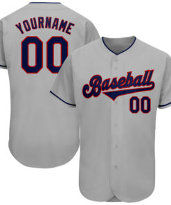 Custom Gray Navy-Red Authentic Baseball Jersey