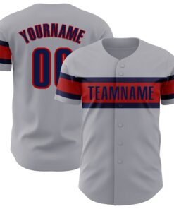 Custom Gray Navy-Red Authentic Baseball Jersey
