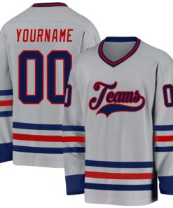 Custom Gray Navy-Red Hockey Jersey