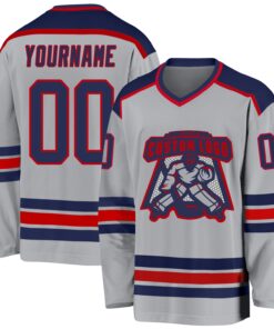 Custom Gray Navy-Red Hockey Jersey