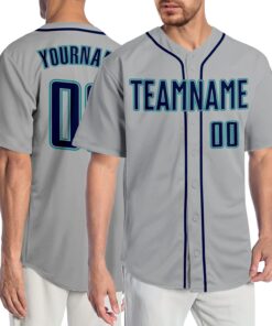 Custom Gray Navy-Teal Authentic Baseball Jersey