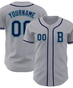 Custom Gray Navy-Teal Authentic Baseball Jersey