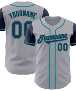 Custom Gray Navy-Teal Authentic Two Tone Baseball Jersey