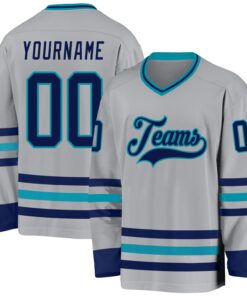 Custom Gray Navy-Teal Hockey Jersey