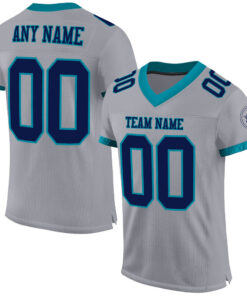 Custom Gray Navy-Teal Mesh Authentic Football Jersey