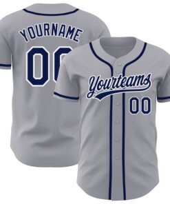 Custom Gray Navy-White Authentic Baseball Jersey
