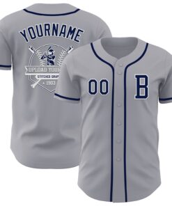 Custom Gray Navy-White Authentic Baseball Jersey