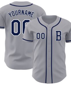 Custom Gray Navy-White Authentic Baseball Jersey