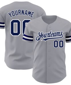 Custom Gray Navy-White Authentic Baseball Jersey