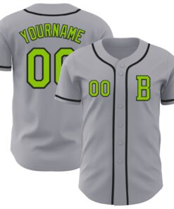 Custom Gray Neon Green-Black Authentic Baseball Jersey