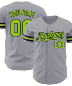 Custom Gray Neon Green-Black Authentic Baseball Jersey
