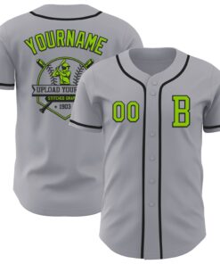 Custom Gray Neon Green-Black Authentic Baseball Jersey